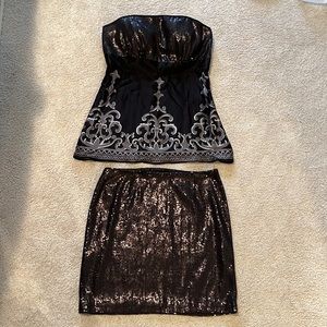 White House Black Market 2 piece Sequin Strapless Top and Matching Skirt.